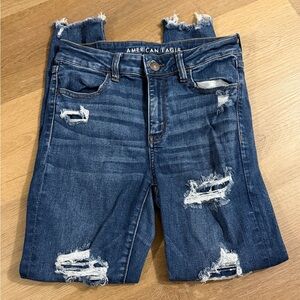 American Eagle Outfitters Raw Hem Distressed Blue Cropped Jeans